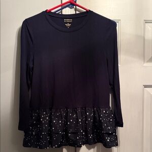 kate spade Black Long-Sleeve Ruffle Hem Top with Star Print